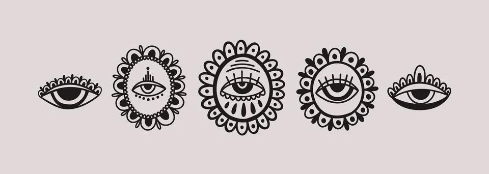 Evil eye third element hand drawn.Esoteric mystic symbol,authentic icon. Stock Illustration