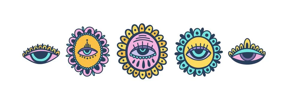 Evil eye third element hand drawn.Esoteric mystic symbol,authentic icon. Stock Illustration