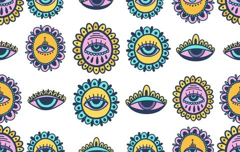 Evil eye third element hand drawn.Esoteric mystic symbol,authentic icon. Stock Illustration