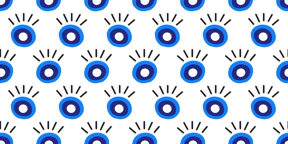 Evil eyes seamless pattern in blue, white colors Stock Illustration