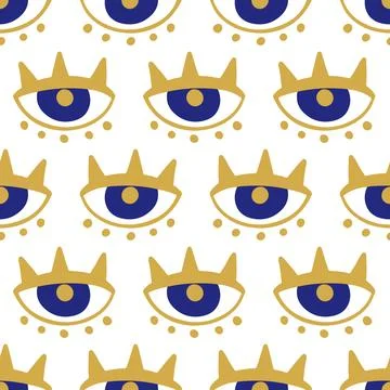 Evil eyes seamless pattern in blue, gold and white colors Stock Illustration