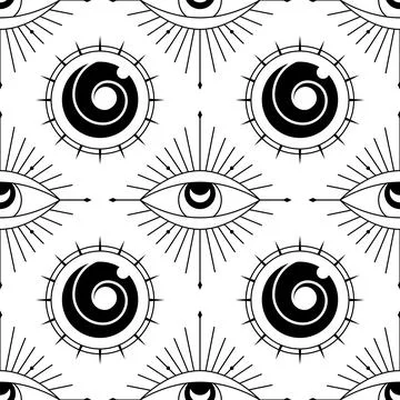 Evil eyes seamless pattern. Geometric various talismans, protection. Flat des Stock Illustration