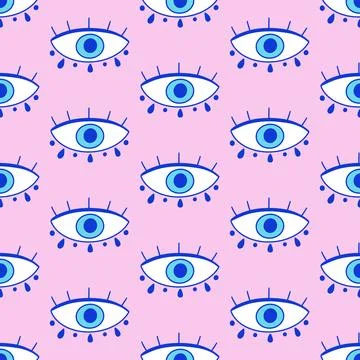 Evil eyes seamless pattern. Magic Nazar vector background texture Stock Illustration