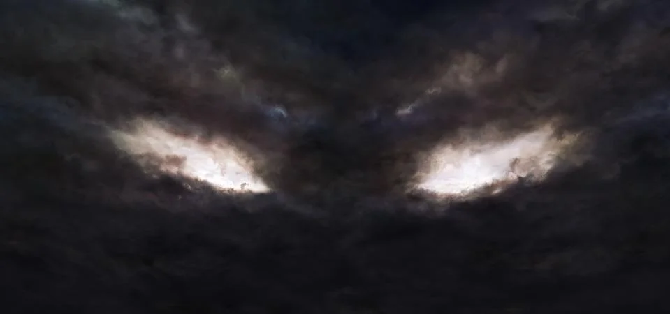 Evil eyes in storm clouds Stock Illustration