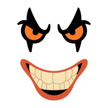 Evil Face Expression with Scary Eyes and Creepy Smile. Vector Illustration Stock Illustration