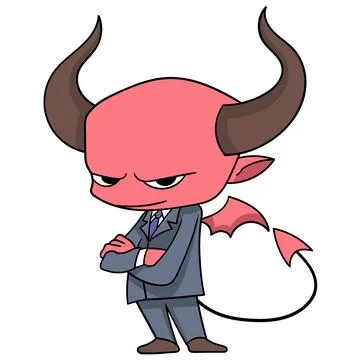 Evil faced devil businessman planning cheating at work Stock Illustration