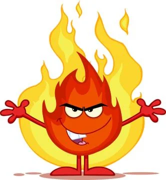 Evil Fire Cartoon Character With Open Arms In Front Of Flames Stock Illustration