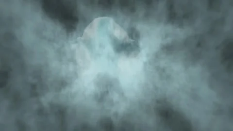 Evil Ghost Flying out of Blue Fog 4K Loop Stock Footage 319042373