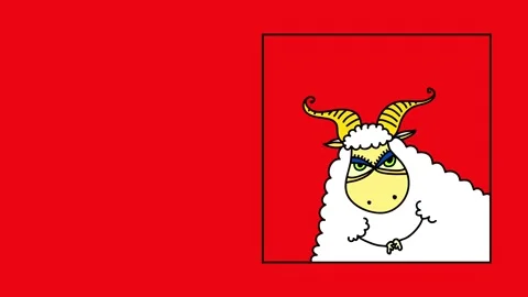 Evil goat with long golden devil horns joining her hands and looking suspicious Stock Footage 131682367