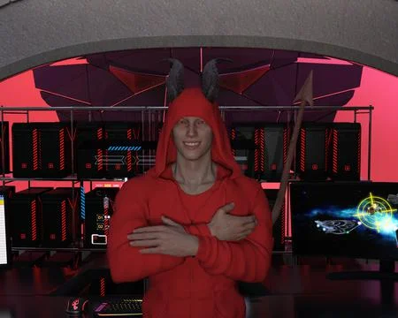 Evil hacker with horns and tail 스톡 일러스트