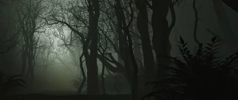 Evil haunted forest with moon glow fog filled with evil, seamless looping. Stock Footage 160458771