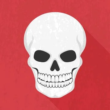 Evil human skull icon on red background. Skull emblem. Vector illustration Stock Illustration