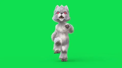Evil Humanoid Cat Green Screen Runcycle Loop Front Horror 3D Animation Rende Stock Footage 281483698