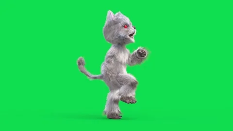 Evil Humanoid Cat Green Screen Runcycle Loop Side Horror 3D Animation Render Stock Footage 281483734