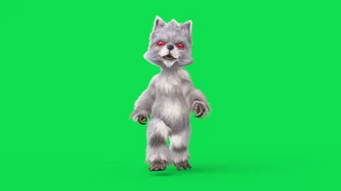 Evil Humanoid Cat Green Screen Walkcycle Loop Front Horror 3D Animation Rend Stock Footage 281483772