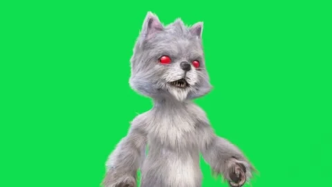 Evil Humanoid Cat Green Screen Walkcycle Loop Front Horror Monster 3D Animat Stock Footage 281483787
