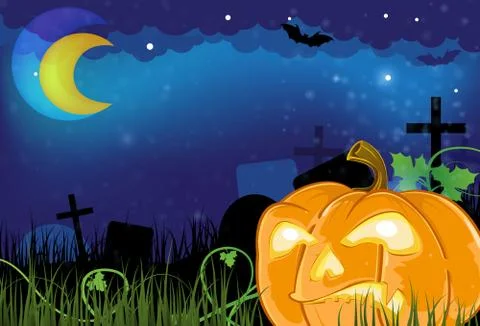 Evil jack o lantern on a cemetery Stock Illustration