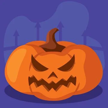 Evil jack-o-lantern pumpkin with sharp teeth, Vector Stock Illustration