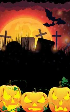 Evil jack o lanterns on a moon background Stock Illustration
