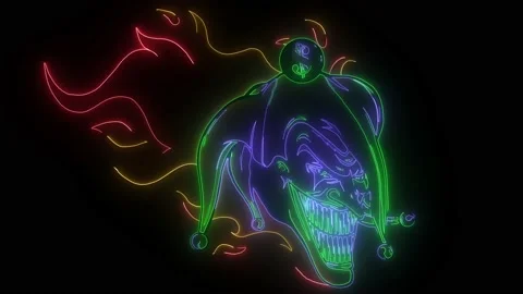 Evil joker with flames digital neon video Stock Footage