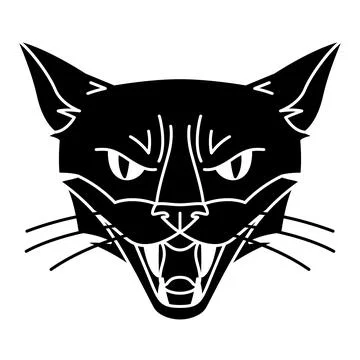Evil magic witch cat muzzle. Mystic, alchemy, spirituality, tattoo art. Stock Illustration
