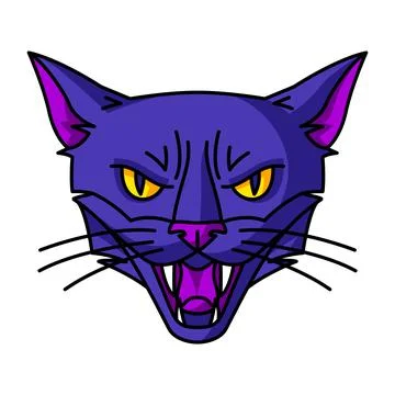 Evil magic witch cat muzzle. Mystic, alchemy, spirituality, tattoo art. Stock-Illustration