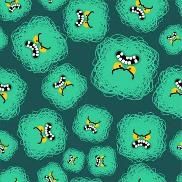 Evil microbe pattern seamless. evil virus background. Stock Illustration