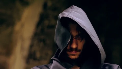 An evil monk in the hood Vídeo Stock 112246388