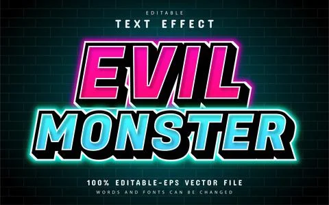 Evil monster 3d glowing text effect editable Stock Illustration