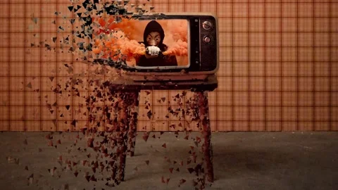 Evil on old television set background Cinemagraph  Loopable Stock Footage 163686587