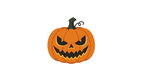 Evil pumpkin animated spooky jack o lantern carved face grinning on 4k clea.. Stock Footage 343774162