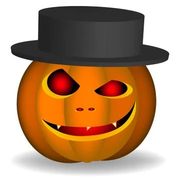 An evil pumpkin with a hat on a white background Stock Illustration