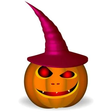 An evil pumpkin with a hat on a white background Stock Illustration
