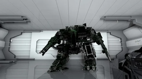 Evil Robot AI Machine Mech Powers On Stock Footage 116983662