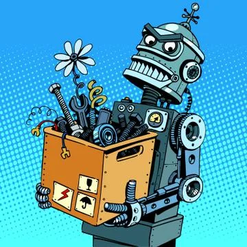 Evil robot comes to work Stock Illustration