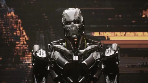 Evil robot speaks in a message threatening humans with video call 05 Stock Footage 164691752