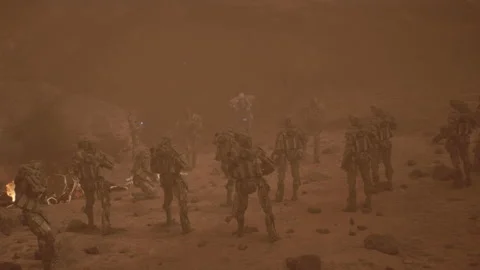 The evil robot squad captures the heroes after the gun Combat 05 Stock Footage 211962210