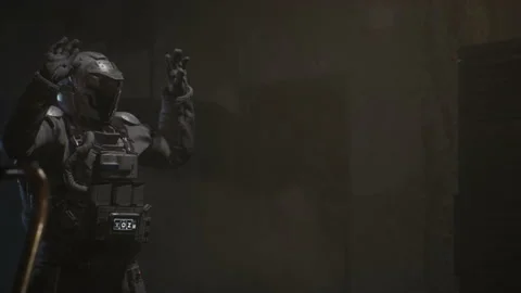 Evil robots surround the hero astronaut and force him to surrender 03 Vídeo Stock 205852980