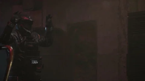 Evil robots surround the hero astronaut and force him to surrender 04 Vídeo Stock 205855824