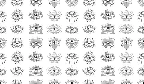 Evil Seeing eye symbol seamless pattern. Occult mystic emblem, graphic design Stock Illustration