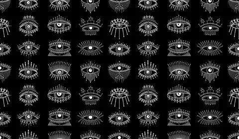 Evil Seeing eye symbol seamless pattern. Occult mystic emblem, graphic design Stock Illustration