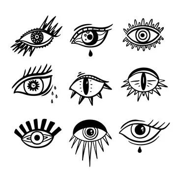 Evil Seeing eye symbol set. Occult mystic emblem, graphic design. Illustrazione stock