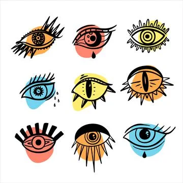 Evil Seeing eye symbol set. Occult mystic emblem, graphic design. 库存插图