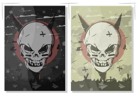 Evil skull. Set terrible gothic poster. The banner in black style. Stock Illustration