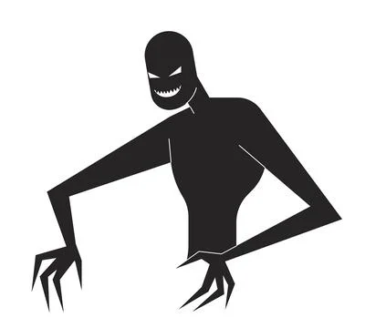 Evil smiling mental illness monster flat line black white vector character Stock-Illustration