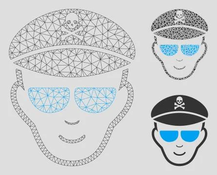 Evil Soldier Face Vector Mesh Wire Frame Model and Triangle Mosaic Icon イラスト素材