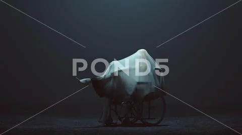 Evil Spirit Sat in a Wheelchair with a Raised Foot in a foggy void Stock Illustration