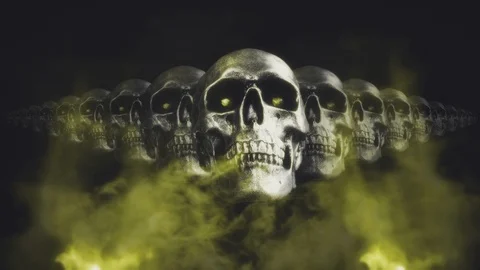 Evil Spirits Enchanted Skulls Flames Loop Stock Footage 122570911