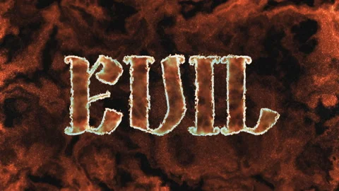 Evil text animation, a fiery title card with dark, smoky background Stock Footage 299971677