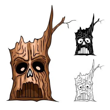 Evil Tree Stump, Fantasy or Magic Forest, Vector Illustration Stock Illustration